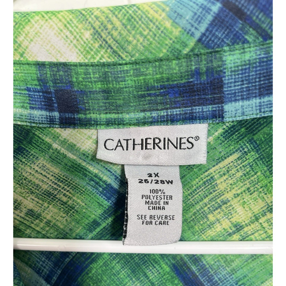 Catherines Featherweight Plaid Tunic Duster Button Front Blue Green Size 3X - Picture 10 of 11